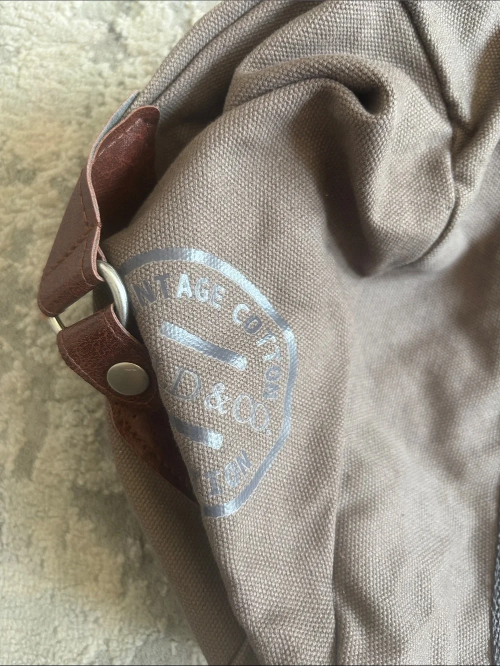 Men's Canvas Duffel Bag with Leather Pocket - Taupe Brown